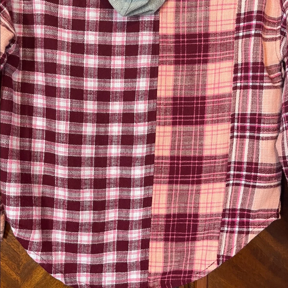 Justice Plaid Button Down Shirt - Pink and Burgundy